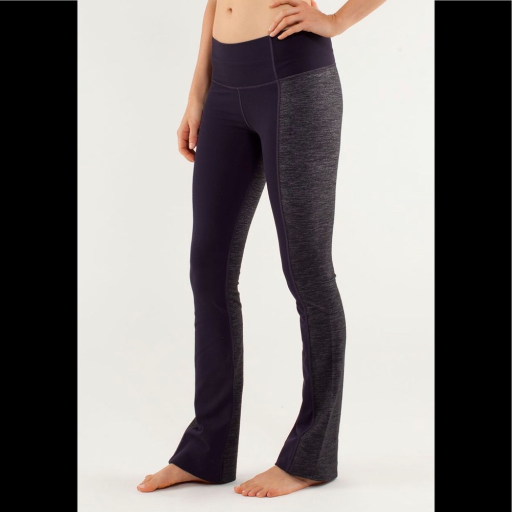 Lululemon Barre Pulse Pant Flare Two Fabrics Block Denim Plum Stretch High Waist
